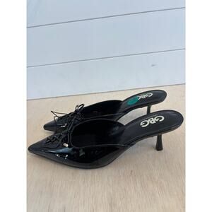 GBG Los Angeles Women’s Black Pump Mules Heels Bow Corset Size 7.5 Y2K Pointy